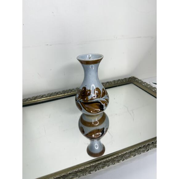 Vintage Tonala Bud Vase Mexico Folk Art Pottery Flowers White Brown - Picture 2 of 10